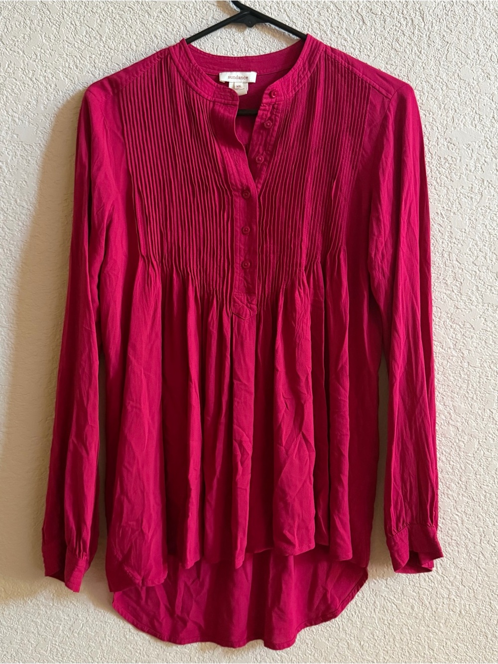 Sundance Mystic Falls Blouse XS Tunic Henley Top Pintuck Boho Peasant Rayon Pink